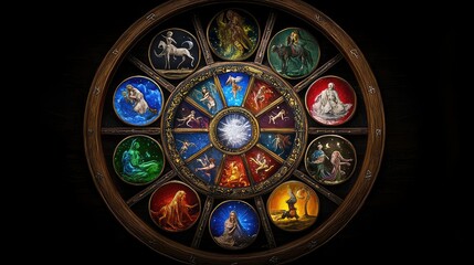 dramatic zodiac wheel artistic representation