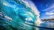 © Chanya2498 - A close-up of a clear blue ocean wave crashing against the shore, with foam and spray on the surface, tidal wave, foam, sea surf, crashing waves