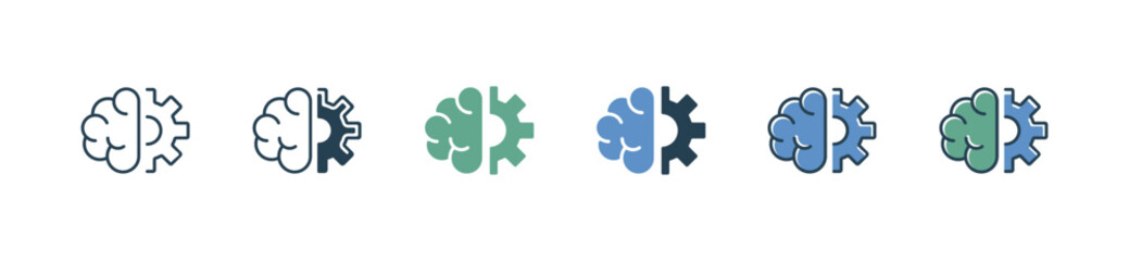 Poster - simple business brainstorm management icon set brain gear creative thinking innovation process engine vector illustration for web and app