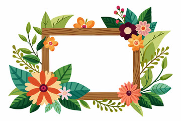 Wall Mural - Wooden frame with flower illustration