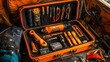 © Ratchadaporn - Assortment of hydraulic cutting tools including saws pliers and other equipment neatly organized in an orange storage box for use in underwater rescue and emergency situations