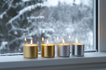 gold and silver candle in christmas festive scene