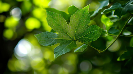 Sticker - A single green leaf with a blurred background of other leaves.