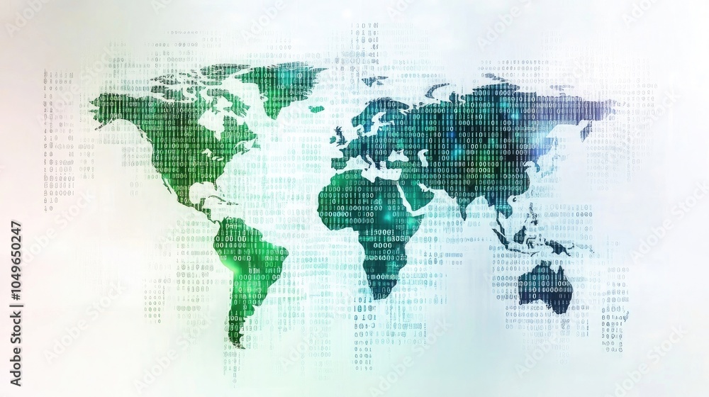 Digital world map with binary code on a white background Stock ...