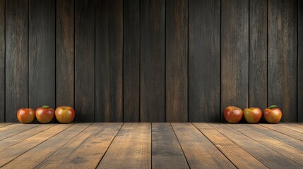 Rustic simplicity, a still life of apples on weathered wooden table two