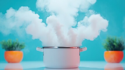 A slow motion video of steam escaping from a pressure cooker, capturing the release of heat and pressure with dramatic visuals.