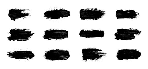Fototapete - Ink paint strokes and splashes. Vector brushes and black ink splashes, dirt, stain, splatter, blots. Brushes and paint strokes, isolated grunge silhouette. Vector collection grunge brushes