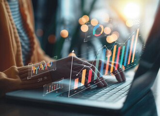 Business person evaluates metrics for business growth, setting goals for expansion. Insights on fostering continuous business growth through innovation and strategy. EIDE