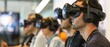 © Shutter2U - A diverse group immerses in a virtual reality experience, wearing advanced headsets and headphones. scene highlights excitement, emotion, and innovation in a modern tech environment.