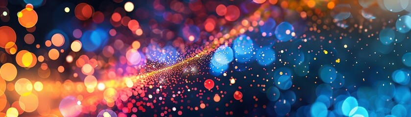 A vibrant abstract background features a swirl of colorful bokeh lights in deep reds, blues, oranges, and yellows against a dark backdrop, evoking joy and creativity.