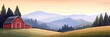 © Shutter2U - Red barn in a rural landscape with mountains in the background
