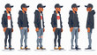 © Hoody Baba - African American teenage boy character design model sheet multiple views poses street wear fashion clothing sneakers hoodie jeans hat urban style character design reference design asset game