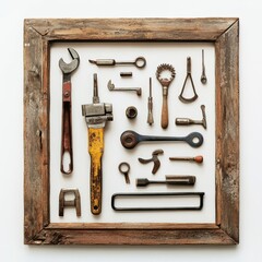 Tools and frame on white.