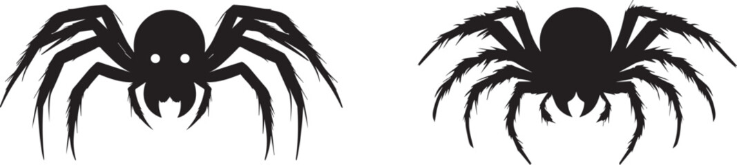 Wall Mural - black and white spider tattoo, silhouette of a spider with glowing eyes vector silhouette