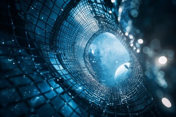 Wall Mural - a mesmerizing view of a cosmic tunnel in stunning blue hues. this image invites exploration of the u