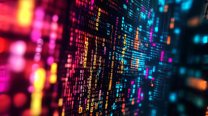 A colorful background filled with computer code.  The code is a mix of numbers and symbols, representing the language computers use.  It's an image of the digital world and how technology works.