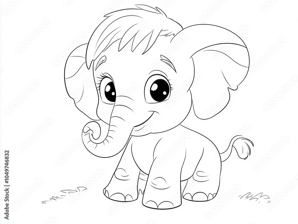 Cute baby elephant cartoon character coloring page for kids Stock ...