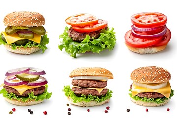 Big hamburger collection isolated on white background