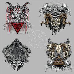 set, gothic sign with skull, grunge vintage design t shirts
