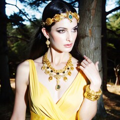  woman in yellow dress and jewelry