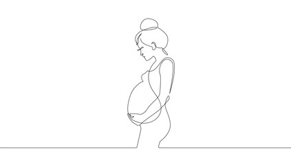 Wall Mural - Pregnant Woman Continuous Single Line Drawing. Pregnancy Concept One Line Drawing Minimalist Illustration for Modern Graphic Design. Vector EPS 10.