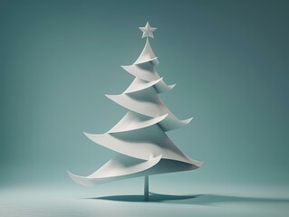 Canvas Print - A minimalist Christmas tree with a star on top. AI.