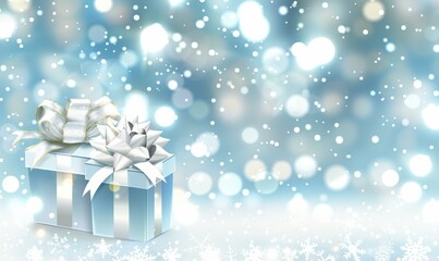 Canvas Print - Two presents with bows on a snowy background. AI.