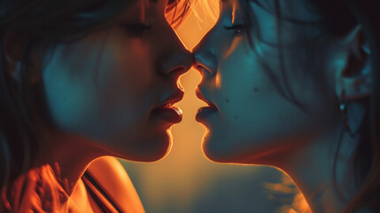 Wall Mural - Two women kissing each other's lips