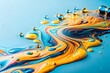 © Diana - Swirling blue and yellow fluid art on a light blue background with droplets. Ideal for energetic, abstract, and vibrant designs.