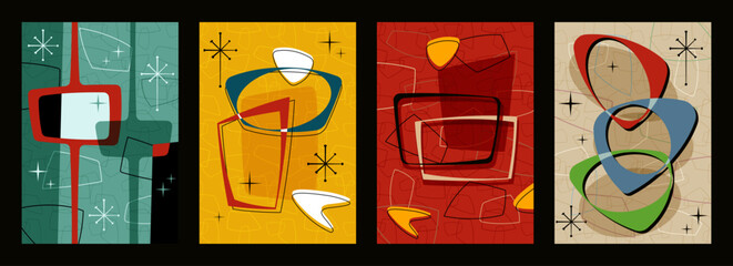 Wall Mural - 1950s - 1960s abstract background set, atomic age style templates for retro party invitations, poste