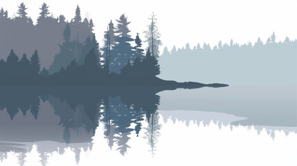 Wall Mural - Calm lake on a foggy morning
