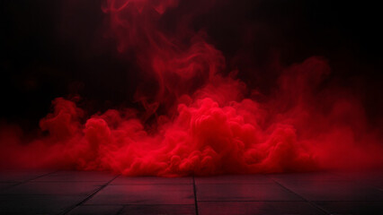 Wall Mural - red smoke on the floor. isolated black background. foggy fog effect texture overlays for text or spa