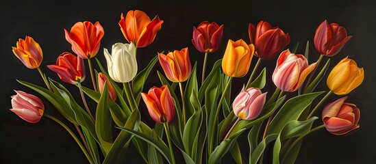 Fototapete - Bunch of spring tulips. with copy space image. Place for adding text or design
