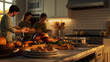 © EeLco - Family preparing Thanksgiving feast in the kitchen happy