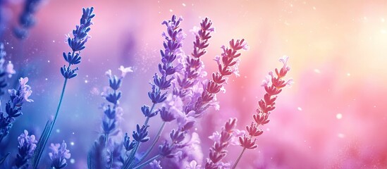 Aufkleber - A vertical image of fragile lavender flowers blossoming in a garden. with copy space image. Place for adding text or design