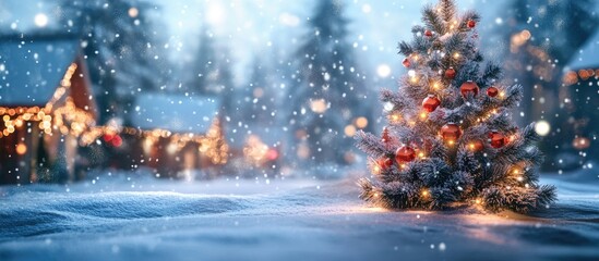 Aufkleber - Digital composite featuring merry Christmas text on a Christmas backdrop. with copy space image. Place for adding text or design