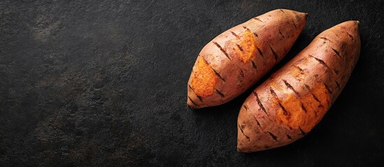 Aufkleber - Unattractive sweet potato yams viewed from above in a flat lay. with copy space image. Place for adding text or design