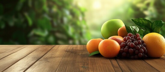 Poster - fruits on a wooden table. with copy space image. Place for adding text or design