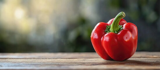 Wall Mural - Red sweet bell pepper on the table Close up Copyspace