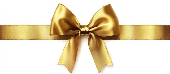 Poster - golden satin gift bow separated on white. with copy space image. Place for adding text or design