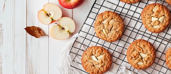 Aufkleber - Homemade apple cookies on a grill sliced apple on a white table Top view Copyspace