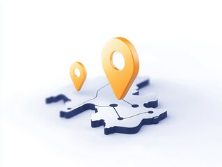 A stylized map with two orange location pins, representing GPS navigation and mapping technology concepts.