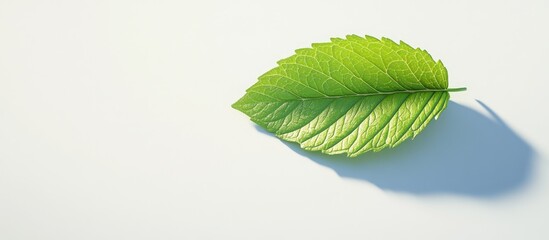 Fototapete - Single peppermint leaf isolated on a white background. with copy space image. Place for adding text or design