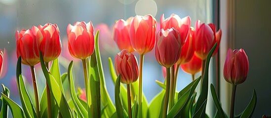 Fototapete - Bunch of spring tulips. with copy space image. Place for adding text or design