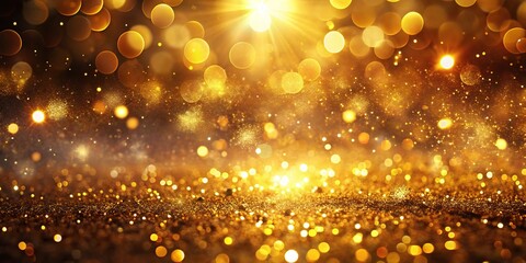 An elegant abstract background showcasing golden lighting, sparkling particles, and shimmering light dots offers a captivating visual experience of timeless beauty and sophistication.