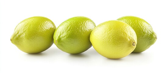 Poster - Close up view of a group of four whole fresh green organic raw lemons isolated on a white background with clipping path and copy space