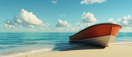 Poster - Jet boat on a sandy shore. with copy space image. Place for adding text or design