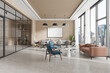 © ImageFlow - Modern office interior with waiting and meeting zone, panoramic window