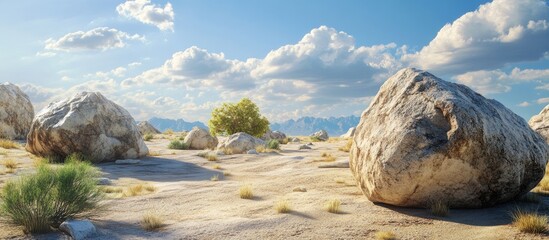 Fototapete - Granite boulders in a desert landscape. with copy space image. Place for adding text or design