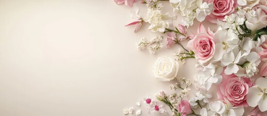 Aufkleber - White and pink flower bouquet embellishments with copy space